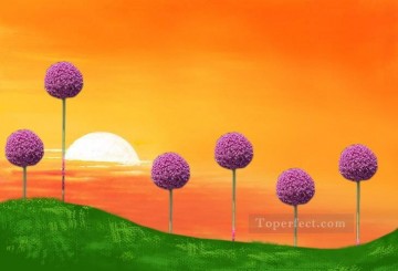  original Oil Painting - Trees and sunset original abstract